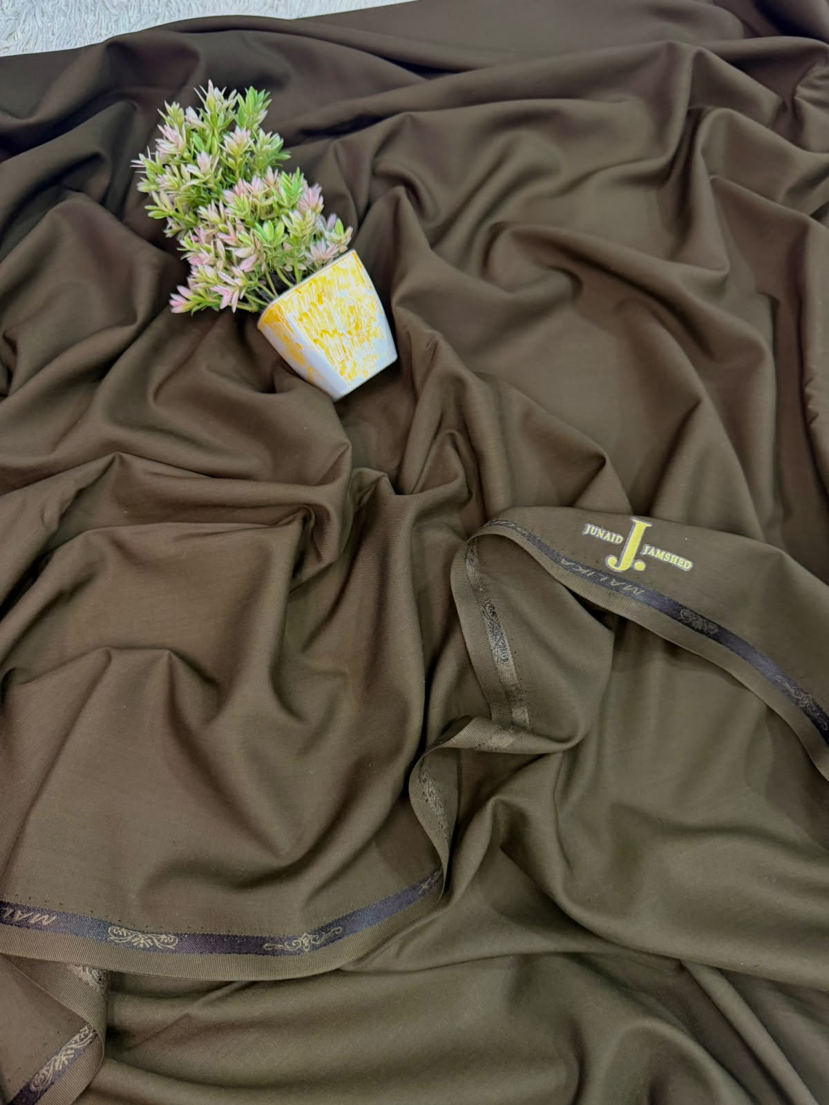 Junaid Jamshed Premium Wash & Wear Unstitched Suit – Olive Brown